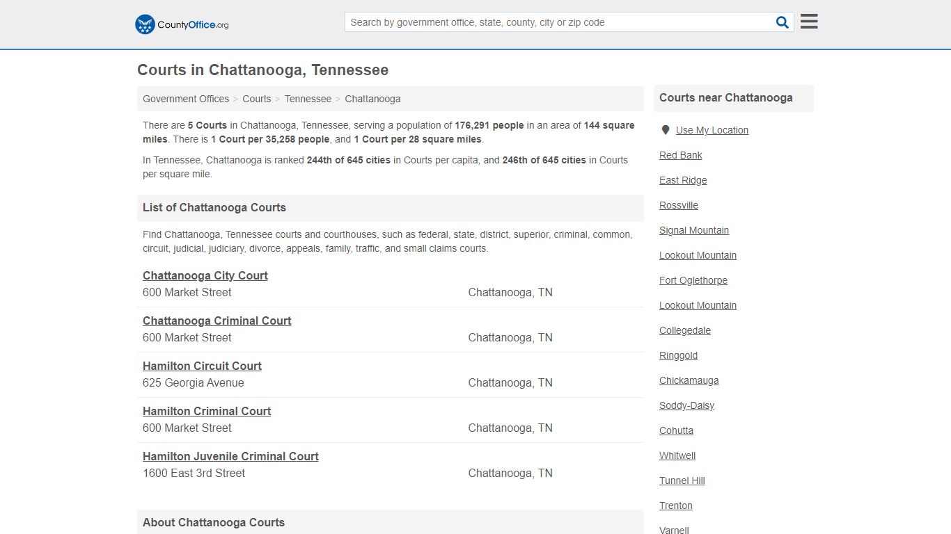 Courts - Chattanooga, TN (Court Records & Calendars) - County Office
